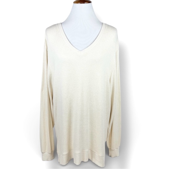 Anthropologie Cream V Neck Long Sleeve Fleece Sweater L - Picture 4 of 13